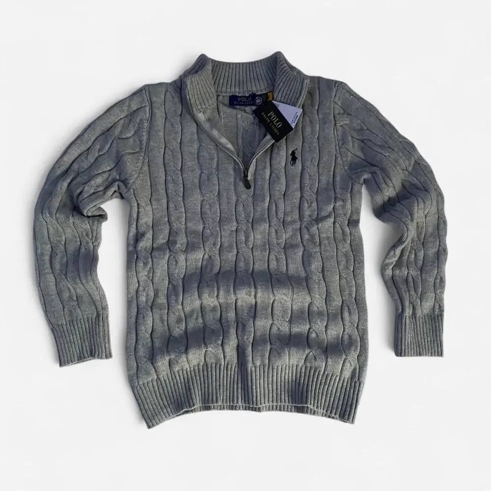 Polo Ralph Lauren grey cable knit cotton quarter zip sweater